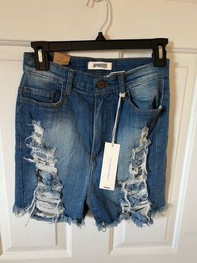 NWT! Aphrodite Blue Ripped High-Waist Denim Shorts